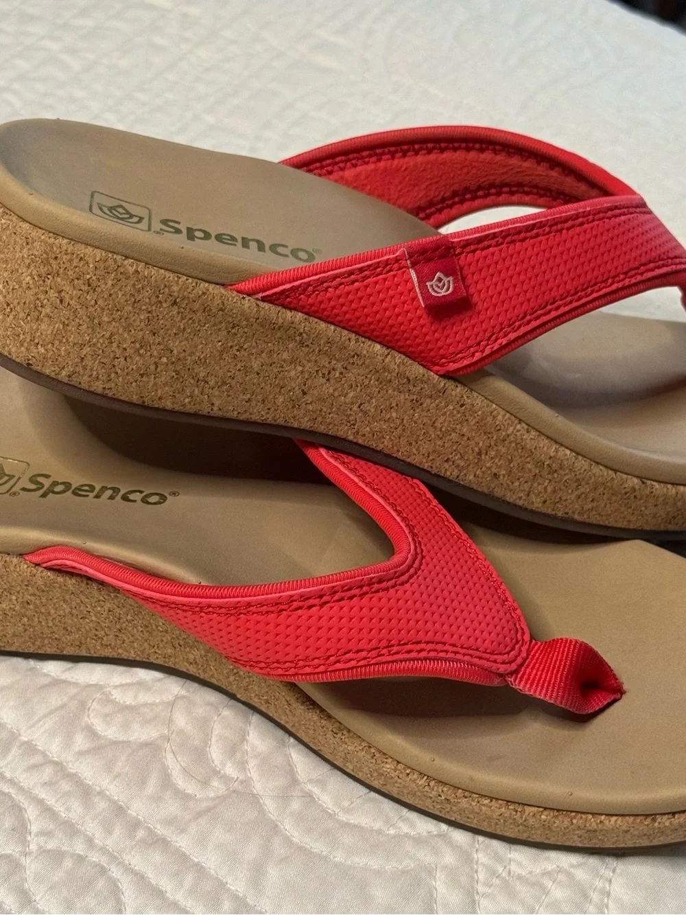 Spenco Red Cork Wedge Flip-Flop Sandals